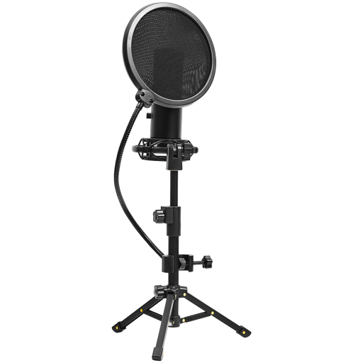 LORGAR Voicer 721, Gaming Microphone, Black, USB condenser microphone with tripod stand, pop filter, including 1 microphone, 1 Height metal tripod, 1 plastic shock mount, 1 windscreen cap, 1,2m metel type-C USB cable, 1 pop filter, 154.6x56.1mm