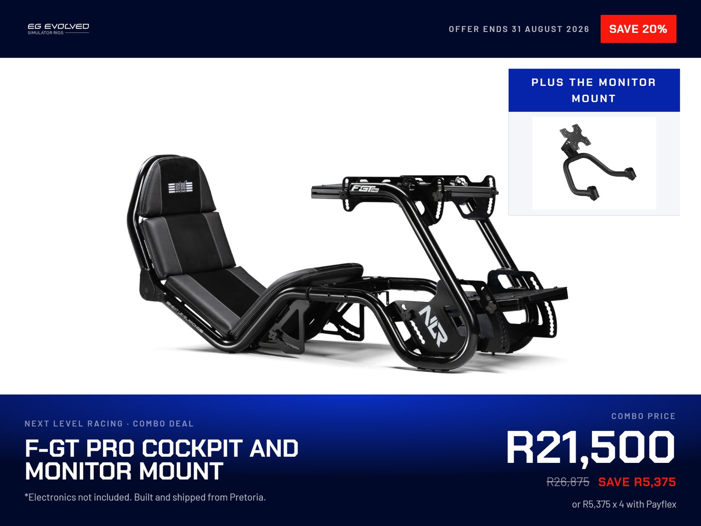 Next Level Racing - F-GT Pro Formula and GT Racing Simulator Cockpit & Monitor Mount COMBO - Black Edition